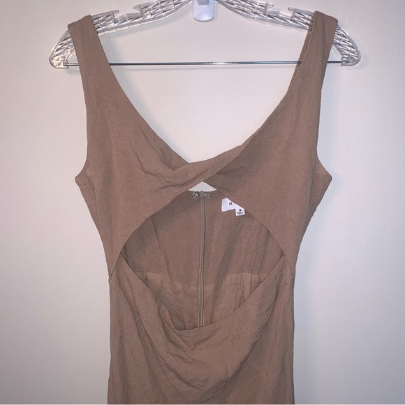 NWOT Mable Open Front Linen Cotton Midi Tan Dress M - Picture 6 of 8